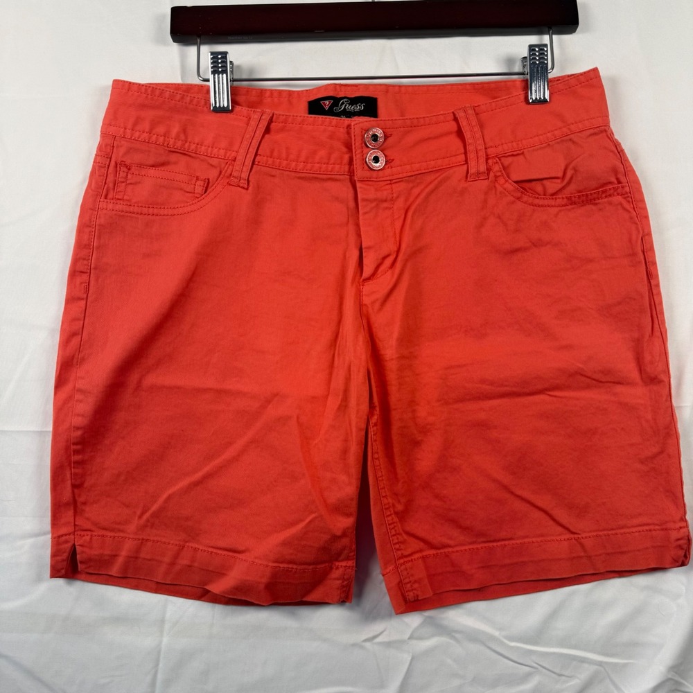 Guess 31 Chino Shorts Coral Orange Cotton Mid Rise Y2K Retro Preppy Vacation EUC